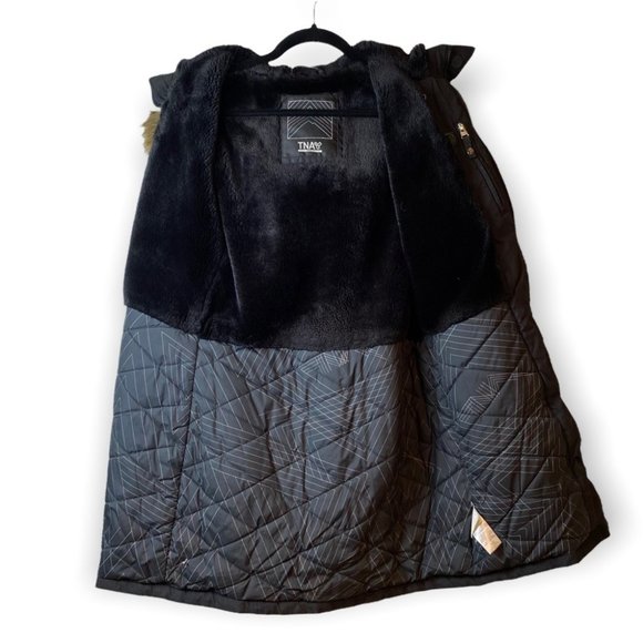 TNA Black Aspen Parka Long Brown Fur Trim Winter Jacket - Picture 5 of 16